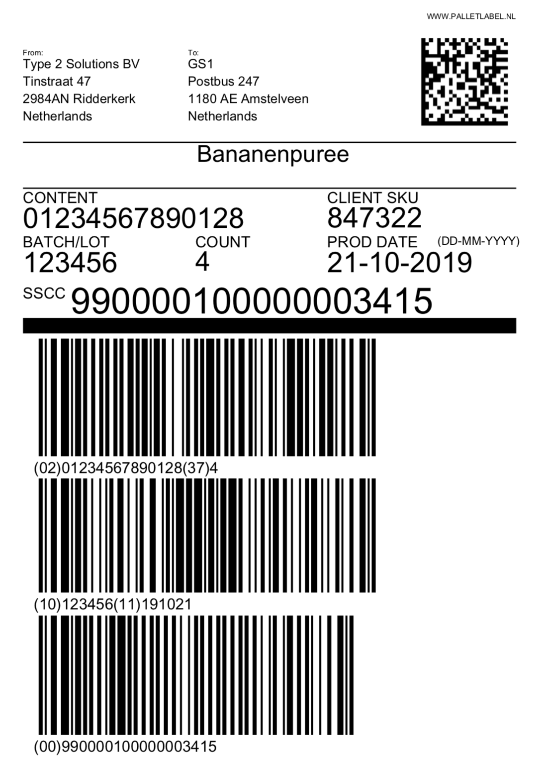 SSCC label datamatrix